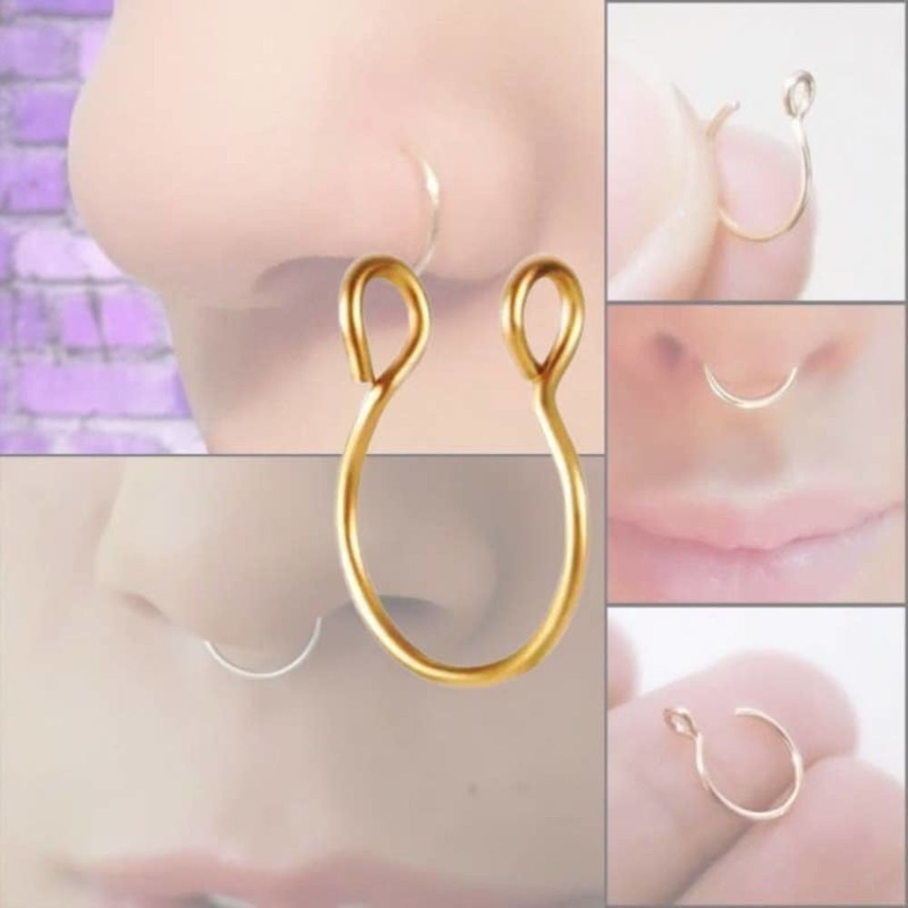 SINGLE Fake Septum Nose Ring Cuff - Yellow Gold